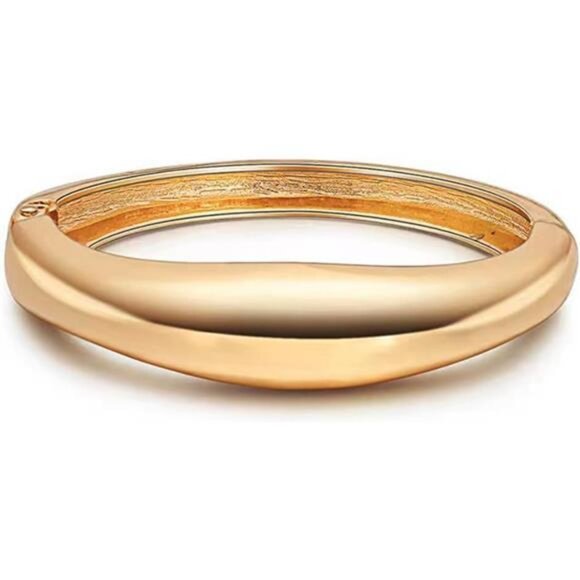 Golden Polished Chunky Twisted Hinged Waterdrop Bangle Bracelet for Women - Picture 3 of 6